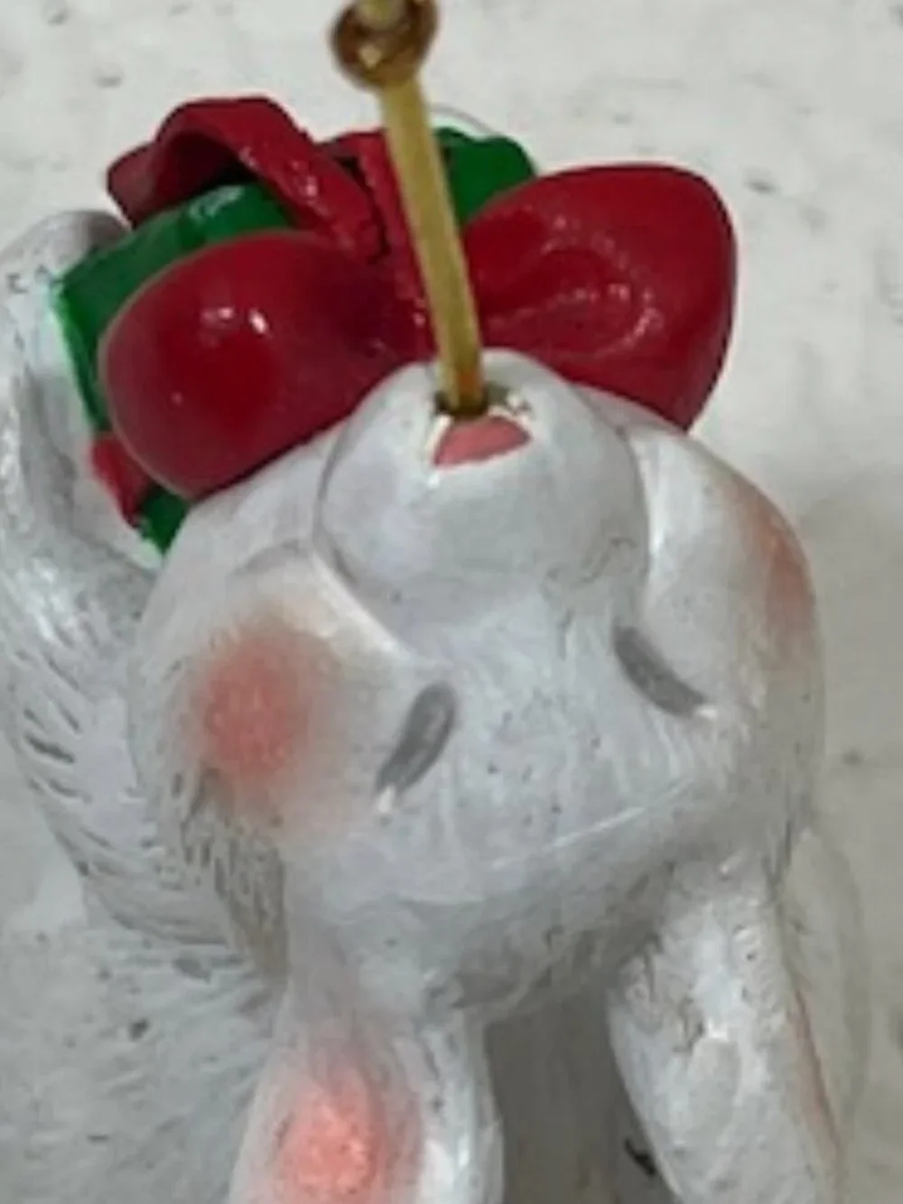 VTG White Christmas Rabbit Tree Ornament Holding Present Holiday Decor1.5